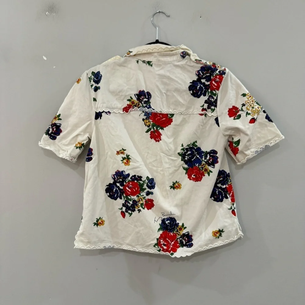 Tory Burch Blouse Twill Safari Top Button Down in Ivory Tea Rose